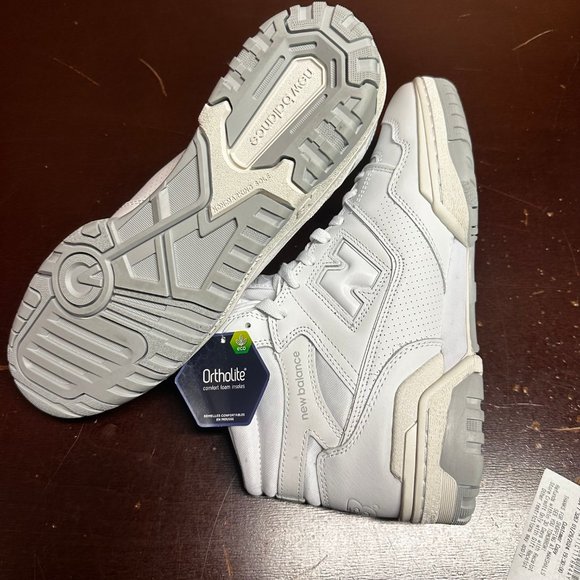 New Balance Mens White 650 BB650RWW Leather Mid Top Lace Up Sneakers Size 9.5D - Picture 5 of 6